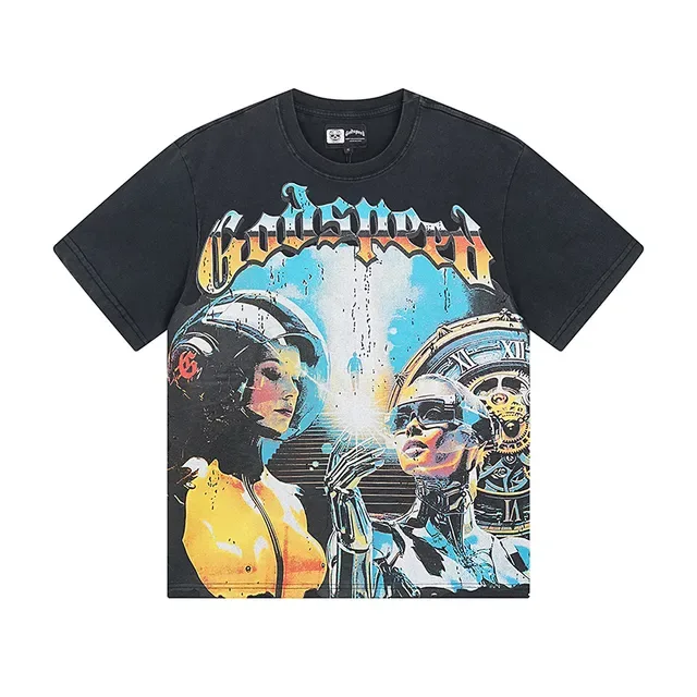Black Multicolor Graphic Print Oversized T-Shirt 2