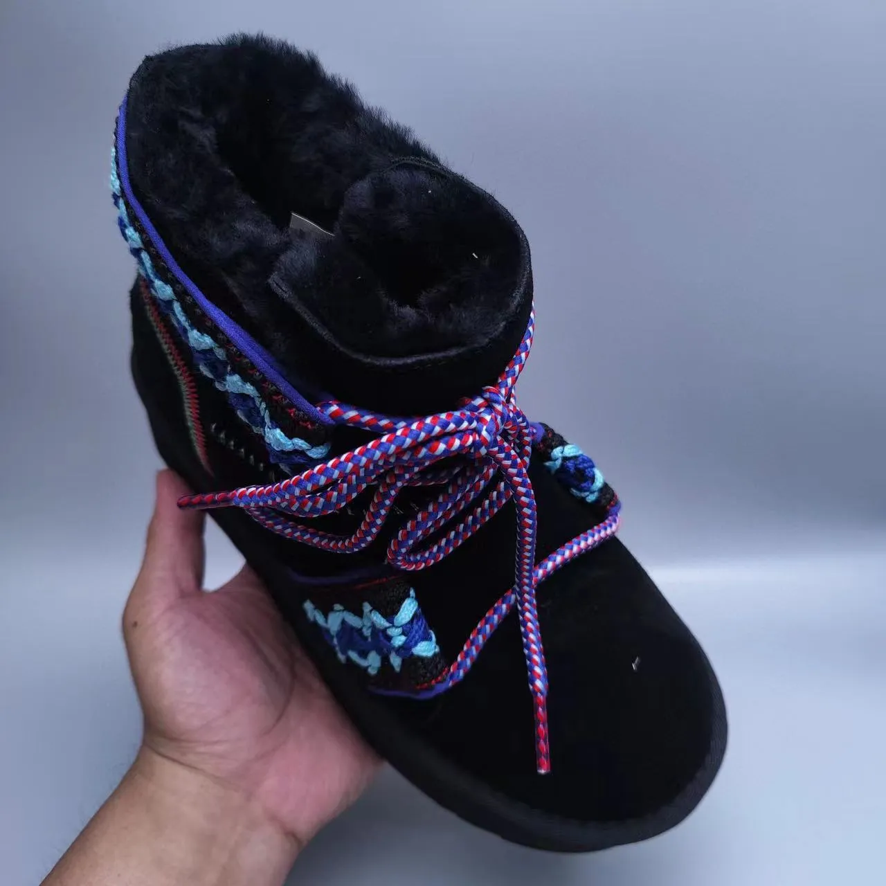 Black Multicolor Platform Sole Fur-Lined Collar Snow Boots 5