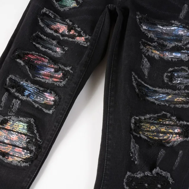 Black Multicolor Slim-Fit Distressed Jeans 12