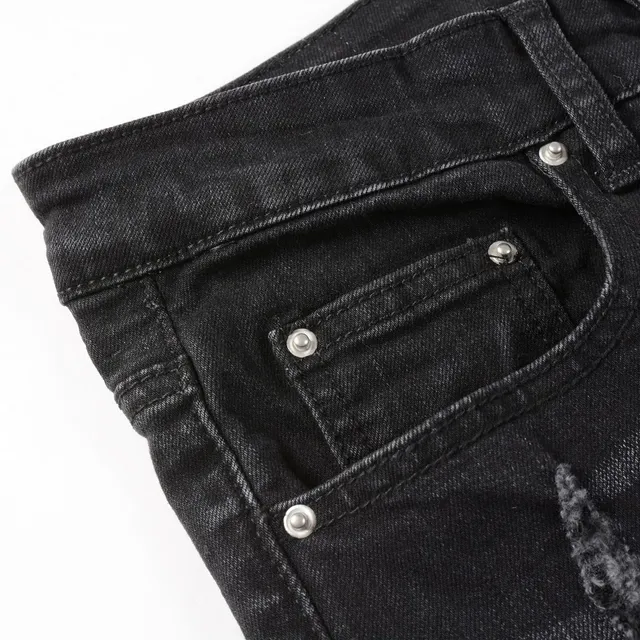 Black Multicolor Slim-Fit Distressed Jeans 14