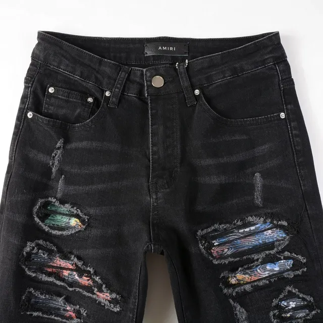 Black Multicolor Slim-Fit Distressed Jeans 17