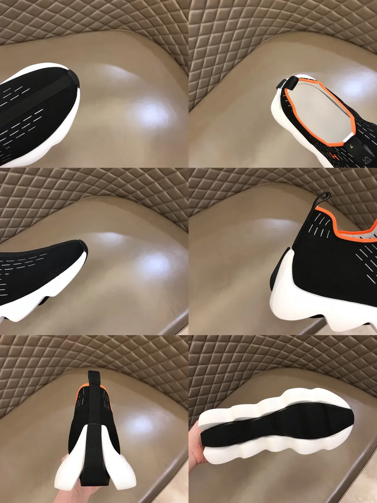 Black Orange Knit Slip-On Wavy Midsole Lifestyle Sneakers 2