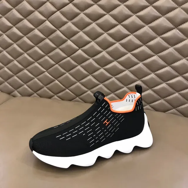 Black Orange Knit Slip-On Wavy Midsole Lifestyle Sneakers 5