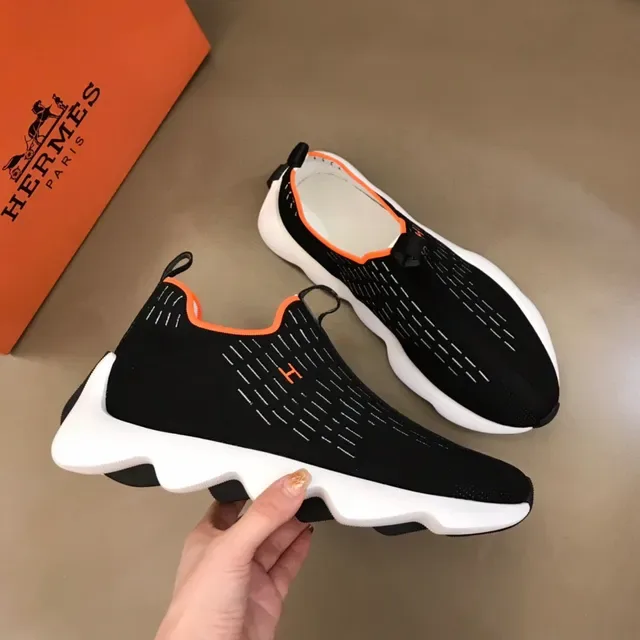 Black Orange Knit Slip-On Wavy Midsole Lifestyle Sneakers 6