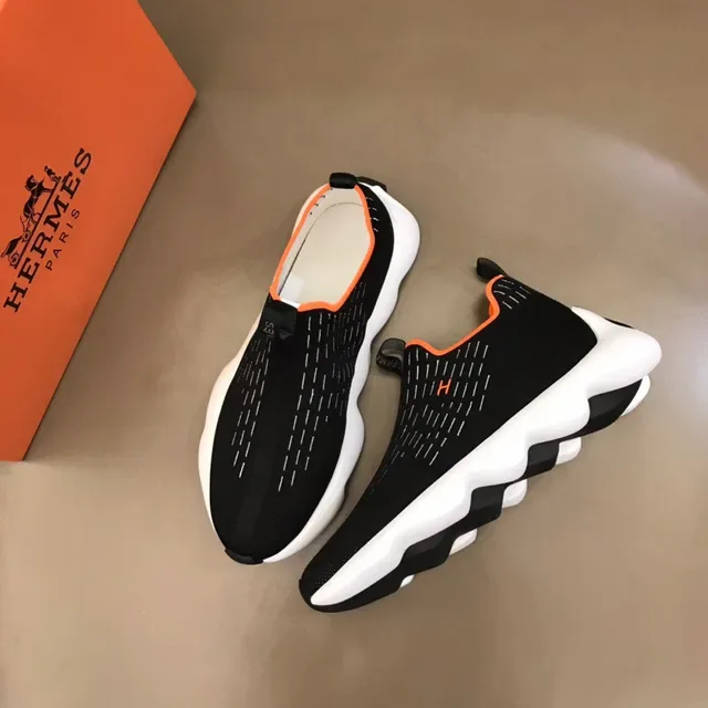Black Orange Knit Slip-On Wavy Midsole Lifestyle Sneakers 7