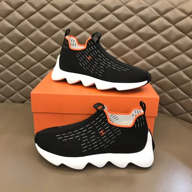 Black Orange Knit Slip-On Wavy Midsole Lifestyle Sneakers 8