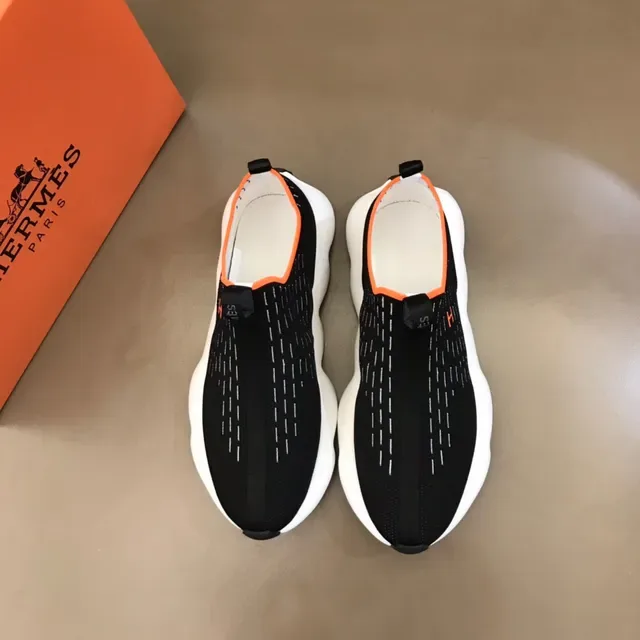 Black Orange Knit Slip-On Wavy Midsole Lifestyle Sneakers 9