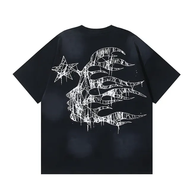 Black Oversized Graphic Print Dripping Paint Effect T-Shirt 3