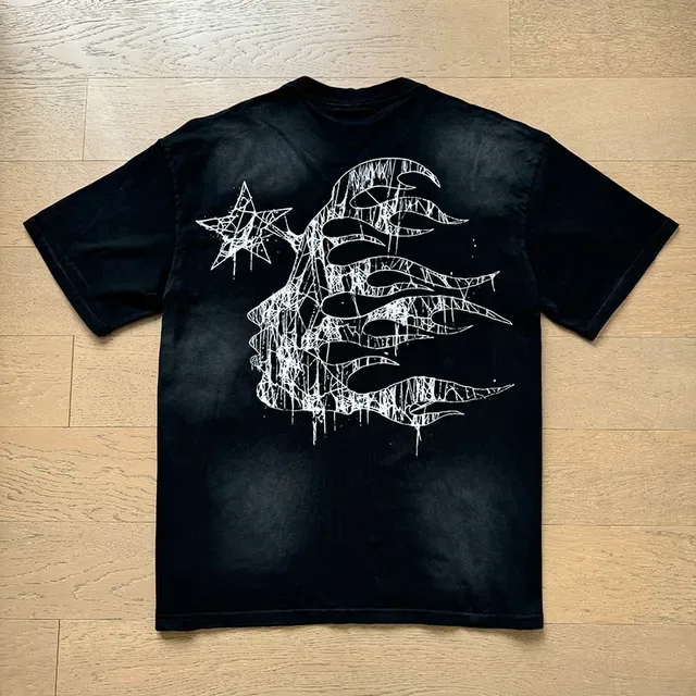 Black Oversized Graphic Print Dripping Paint Effect T-Shirt 10