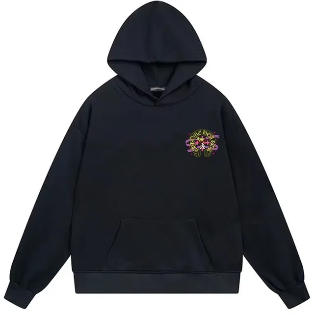Black Oversized Graphic Print Pullover Hoodie 4