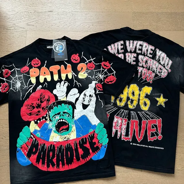 Black Oversized Horror Graphic Print T-Shirt 7