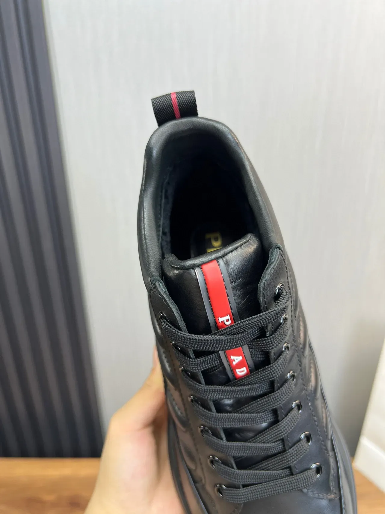 Black Red High-Top Smooth Leather Sneakers 2