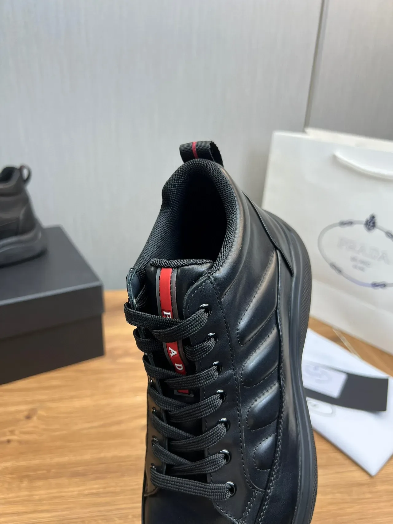 Black Red High-Top Smooth Leather Sneakers 3