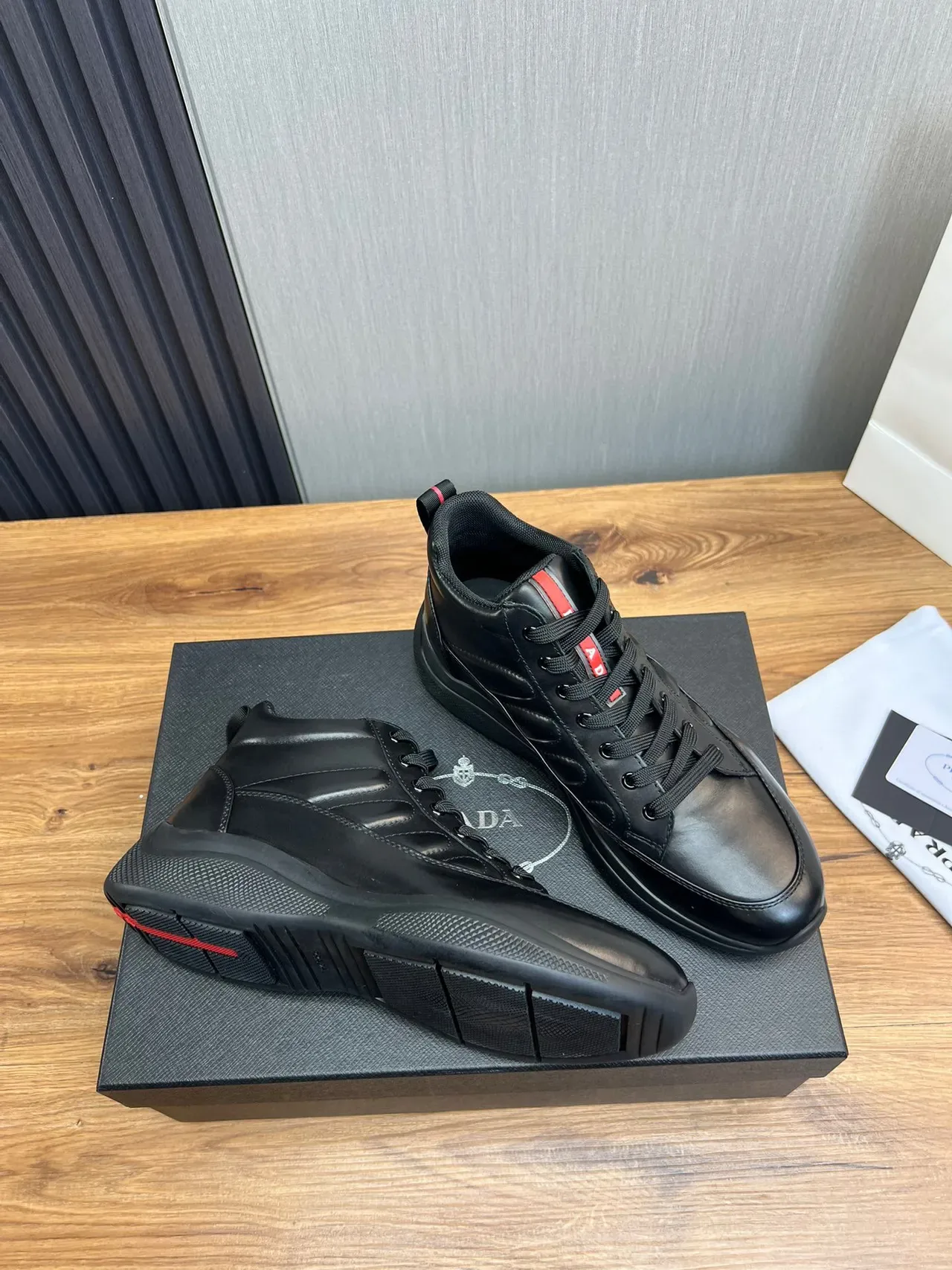 Black Red High-Top Smooth Leather Sneakers 5