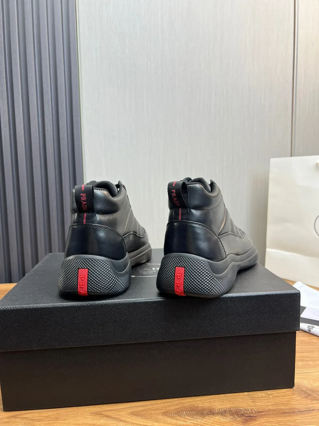 Black Red High-Top Smooth Leather Sneakers 6