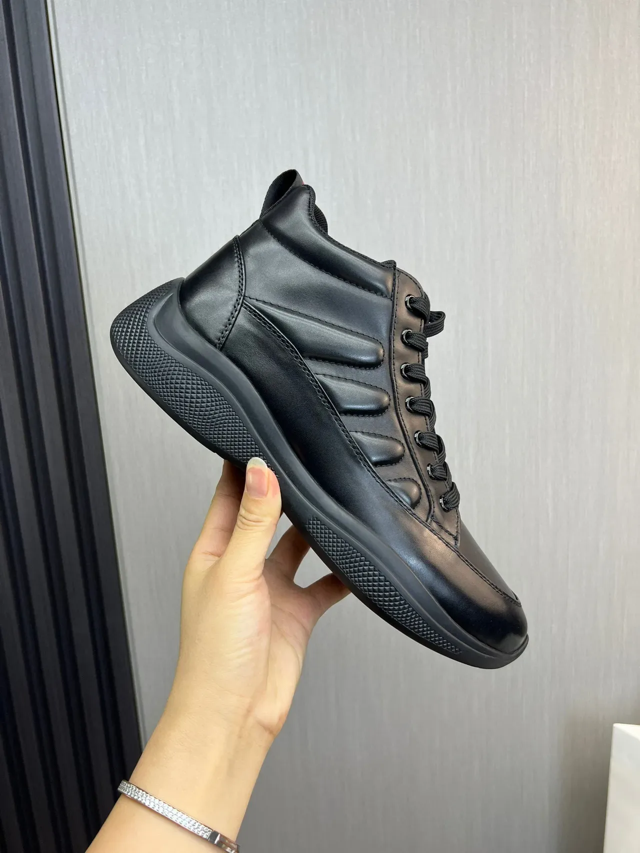 Black Red High-Top Smooth Leather Sneakers 7