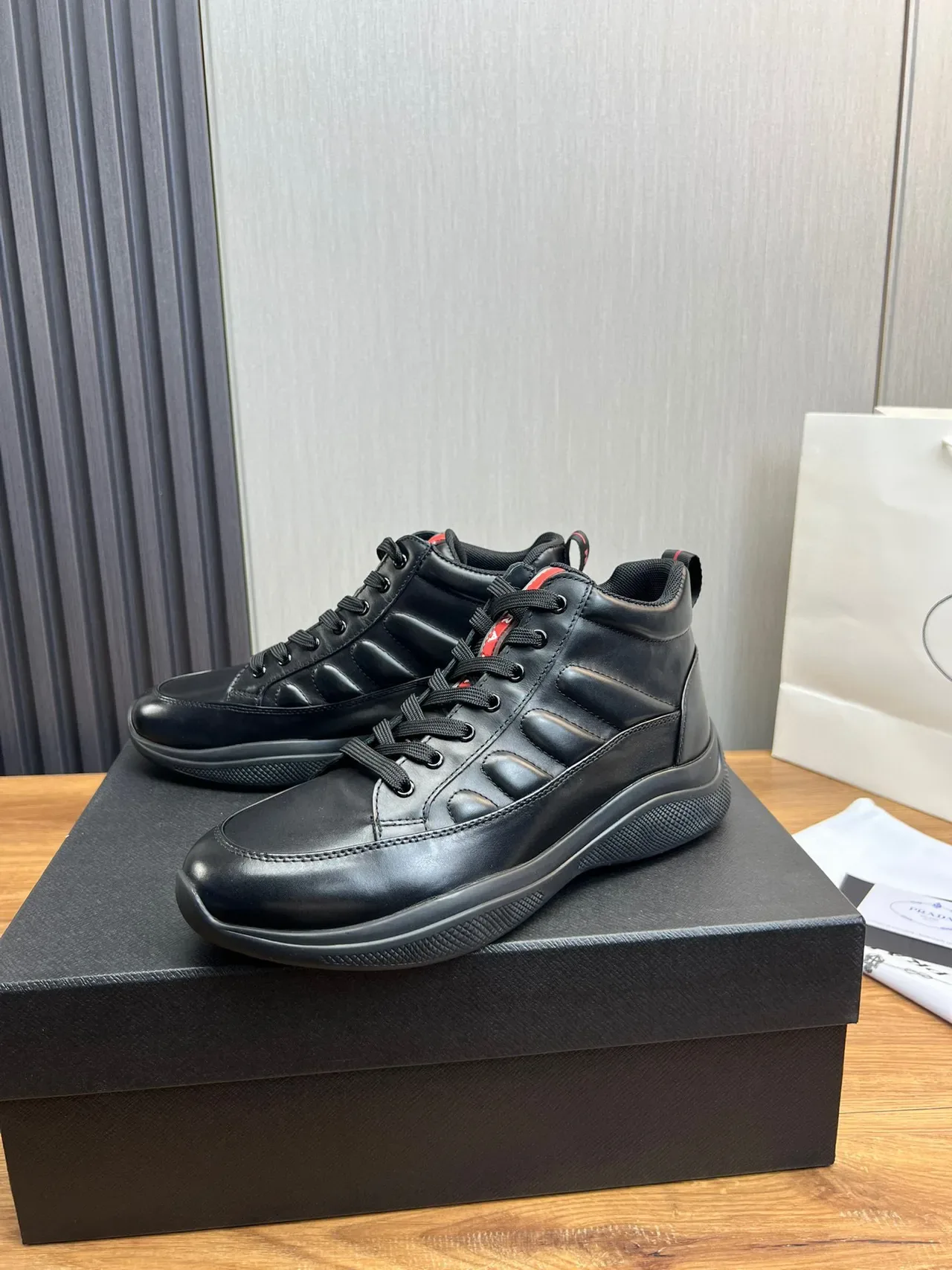 Black Red High-Top Smooth Leather Sneakers 8