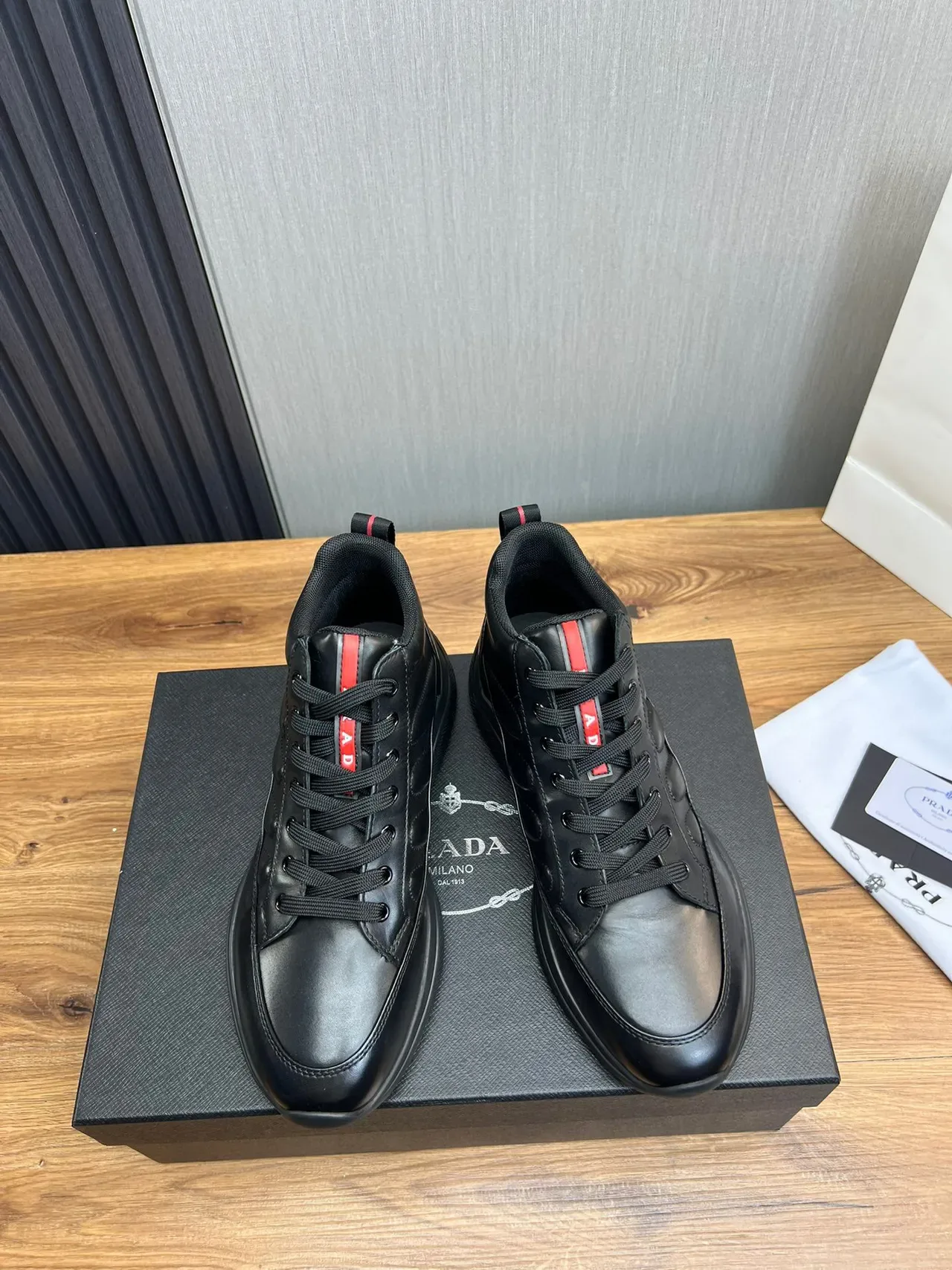 Black Red High-Top Smooth Leather Sneakers 9