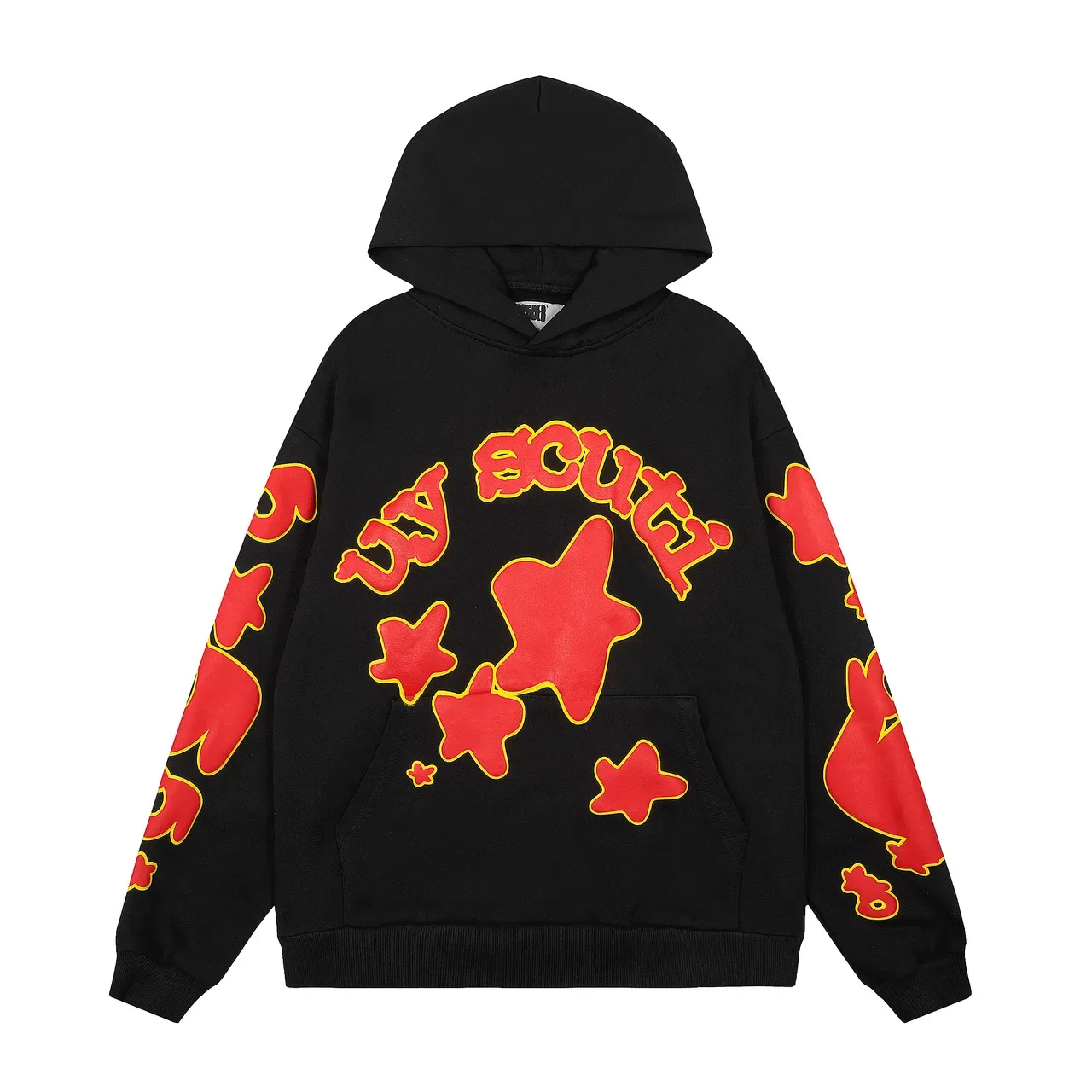 Black Red Oversized Fit Graphic-Print Front And Sleeves Hoodie 2