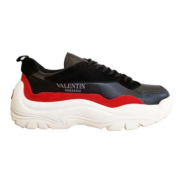 Black Red Sole Color-Blocked Side Stripe Chunky Sneakers 2
