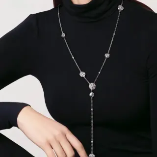 قلادة لاريت Y-دراب أسود فضي نقش زهوري