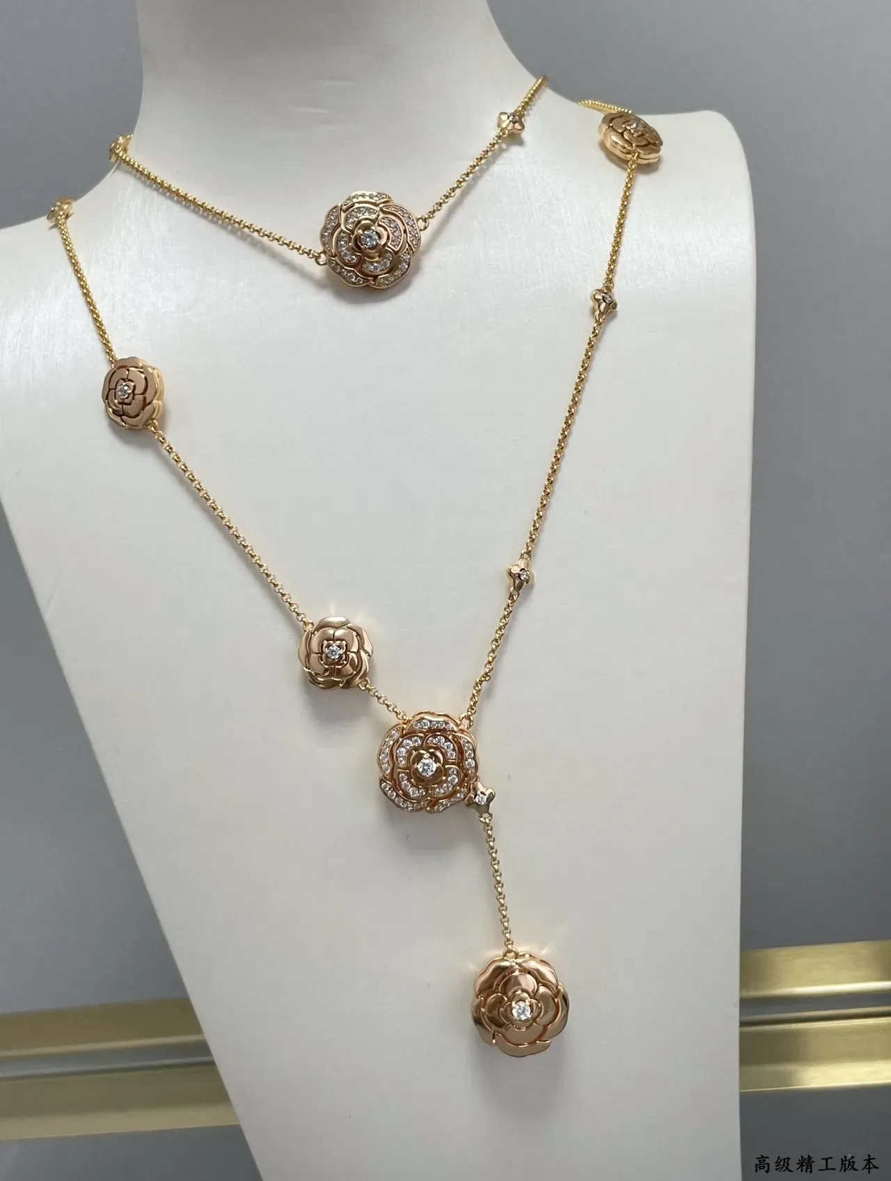 Black Silver Floral Motif Y-Drop Lariat Necklace 6