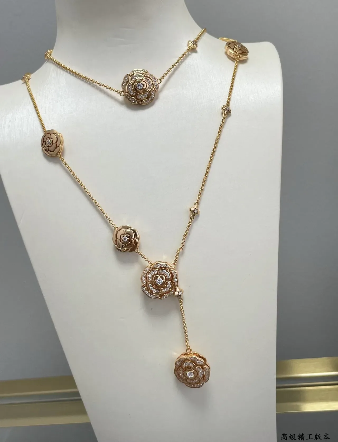 Black Silver Floral Motif Y-Drop Lariat Necklace 9