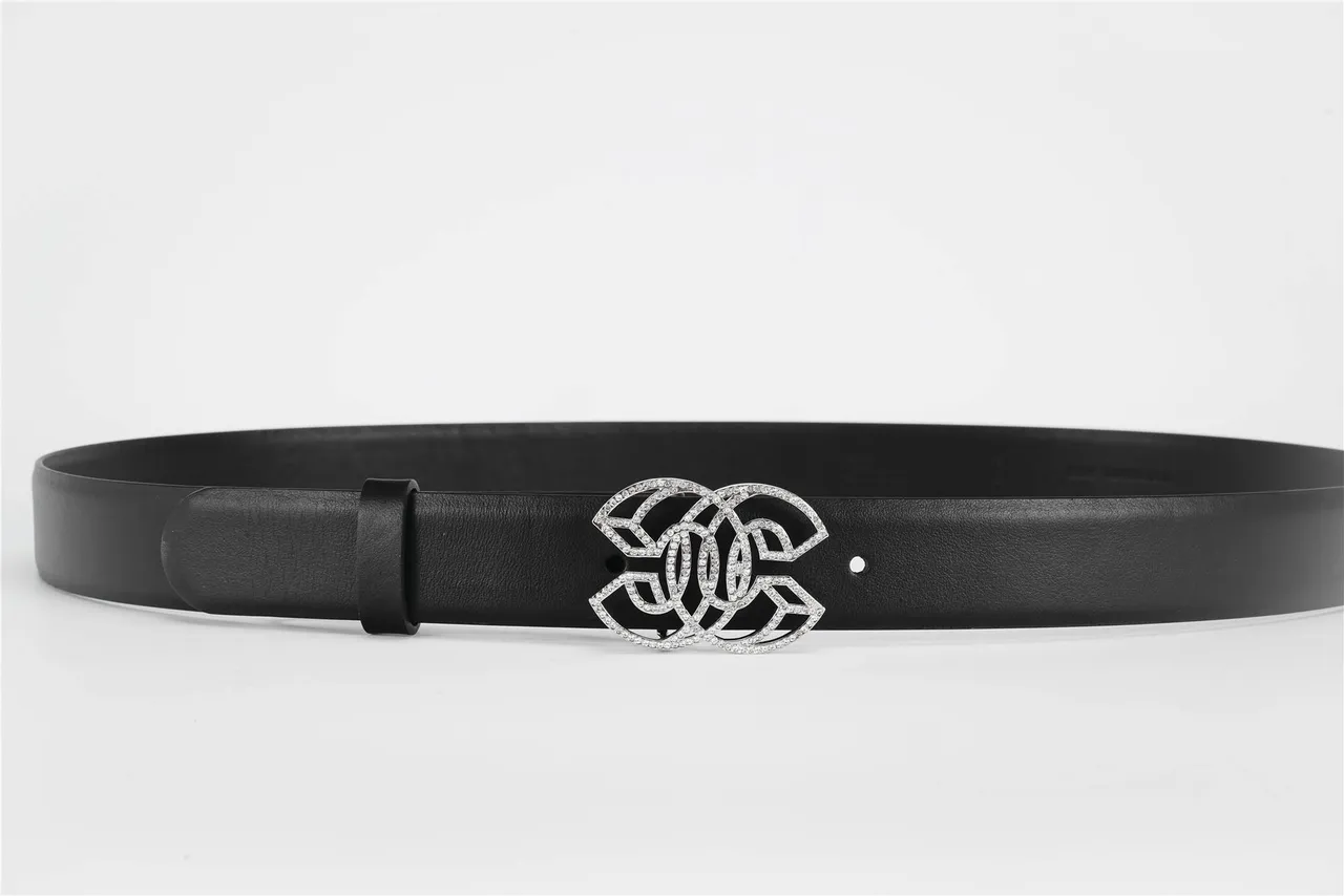Black Silver Strap Crystal-Embellished Buckle Leather Belt 7