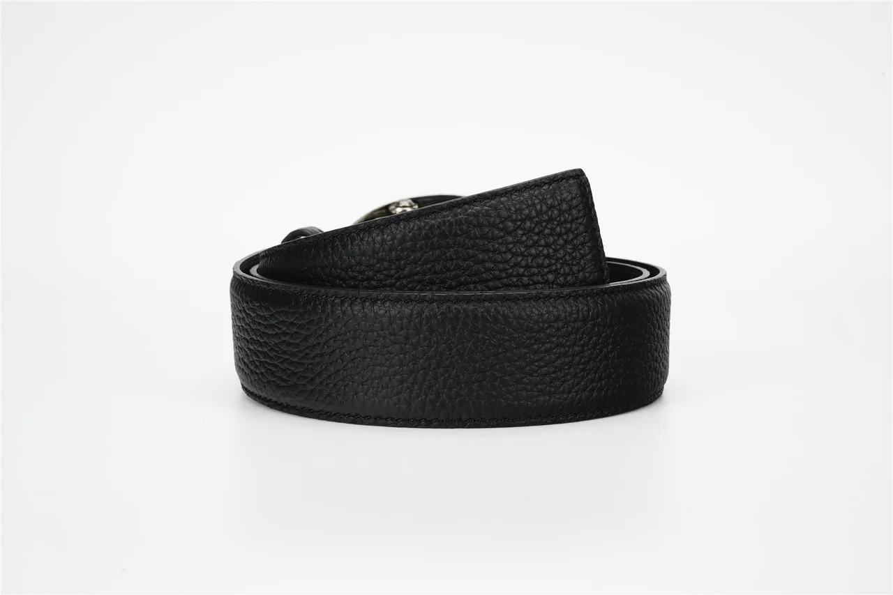 Black Silver Textured Pebbled Ornate Oval Buckle Leather Belt 5