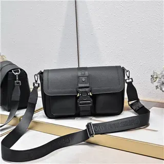 Black Structured Leather-Effect Adjustable Webbing Strap Messenger Bag