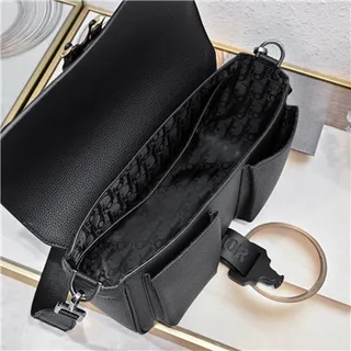 Black Structured Leather-Effect Adjustable Webbing Strap Messenger Bag 3