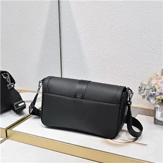 Black Structured Leather-Effect Adjustable Webbing Strap Messenger Bag 6