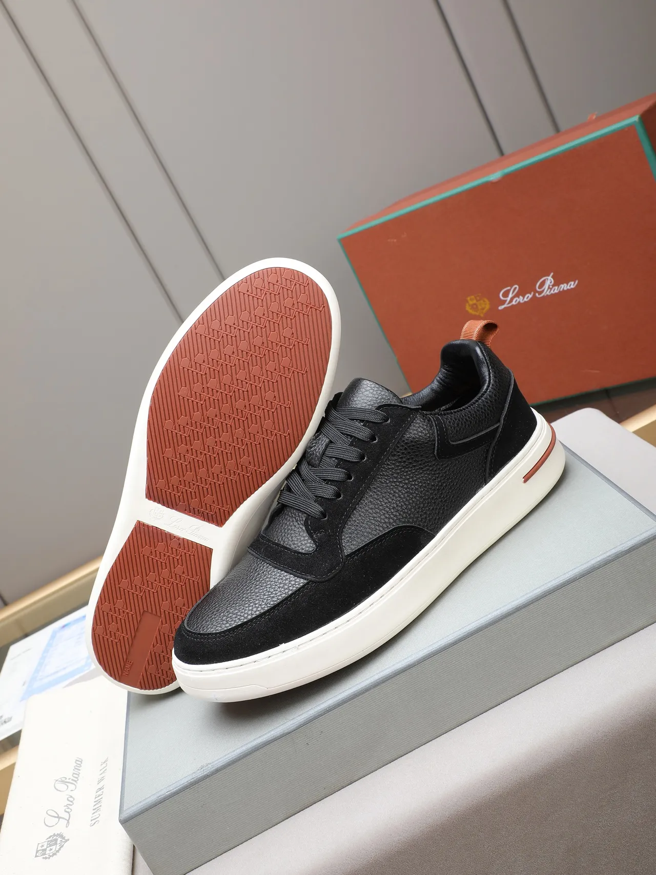 Black Suede and Pebbled Leather Low-Top Lifestyle Sneaker 4