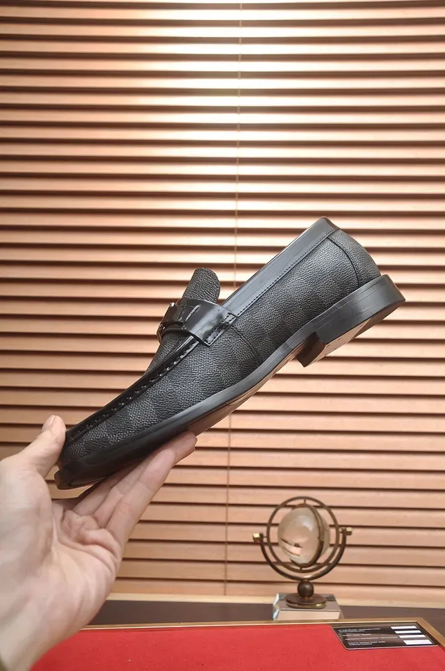 Black Textured Leather Bit Strap Loafer 6