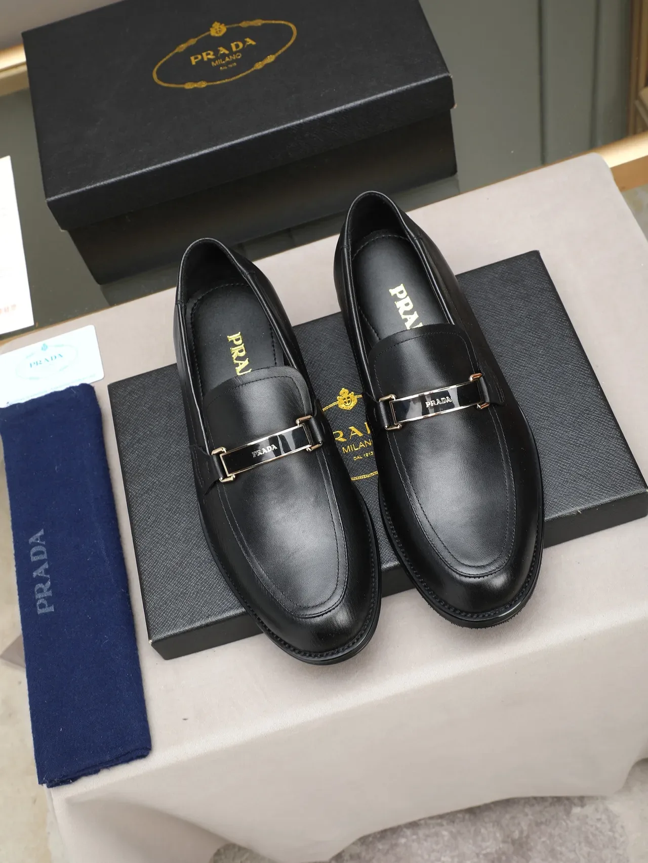 Black Textured Leather Buckle Strap Loafer 3