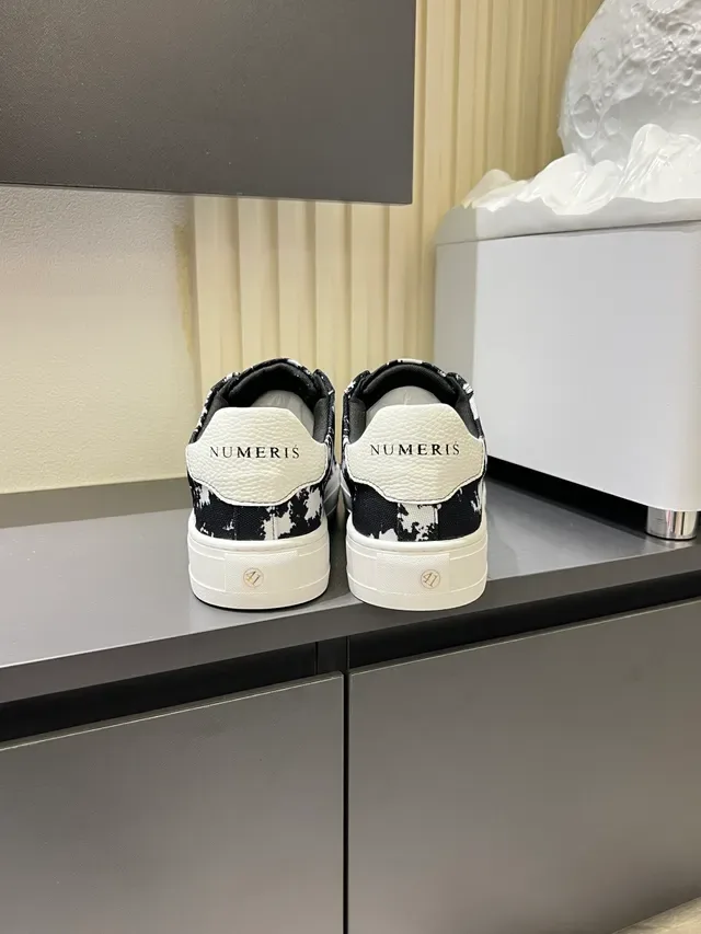 Black White Abstract-Print Canvas Upper Rubber Toe Cap Sneakers 2