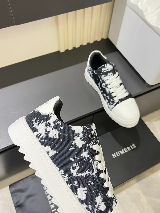 Black White Abstract-Print Canvas Upper Rubber Toe Cap Sneakers 3