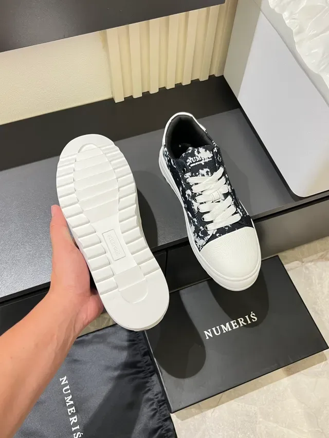 Black White Abstract-Print Canvas Upper Rubber Toe Cap Sneakers 4
