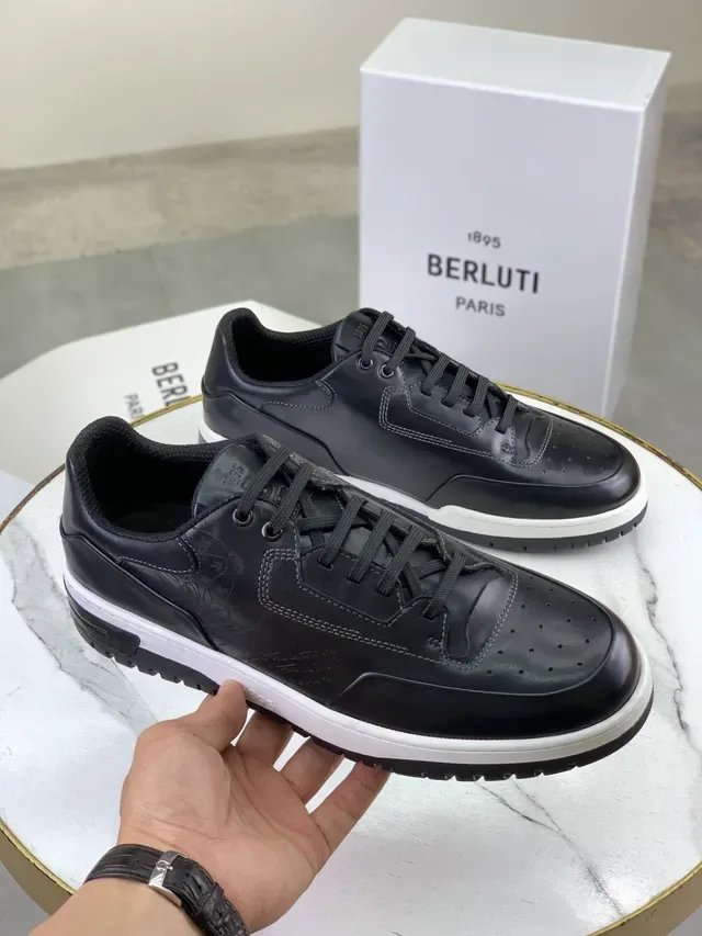 Black White Leather Upper Perforated Toe Cap Sneakers 4