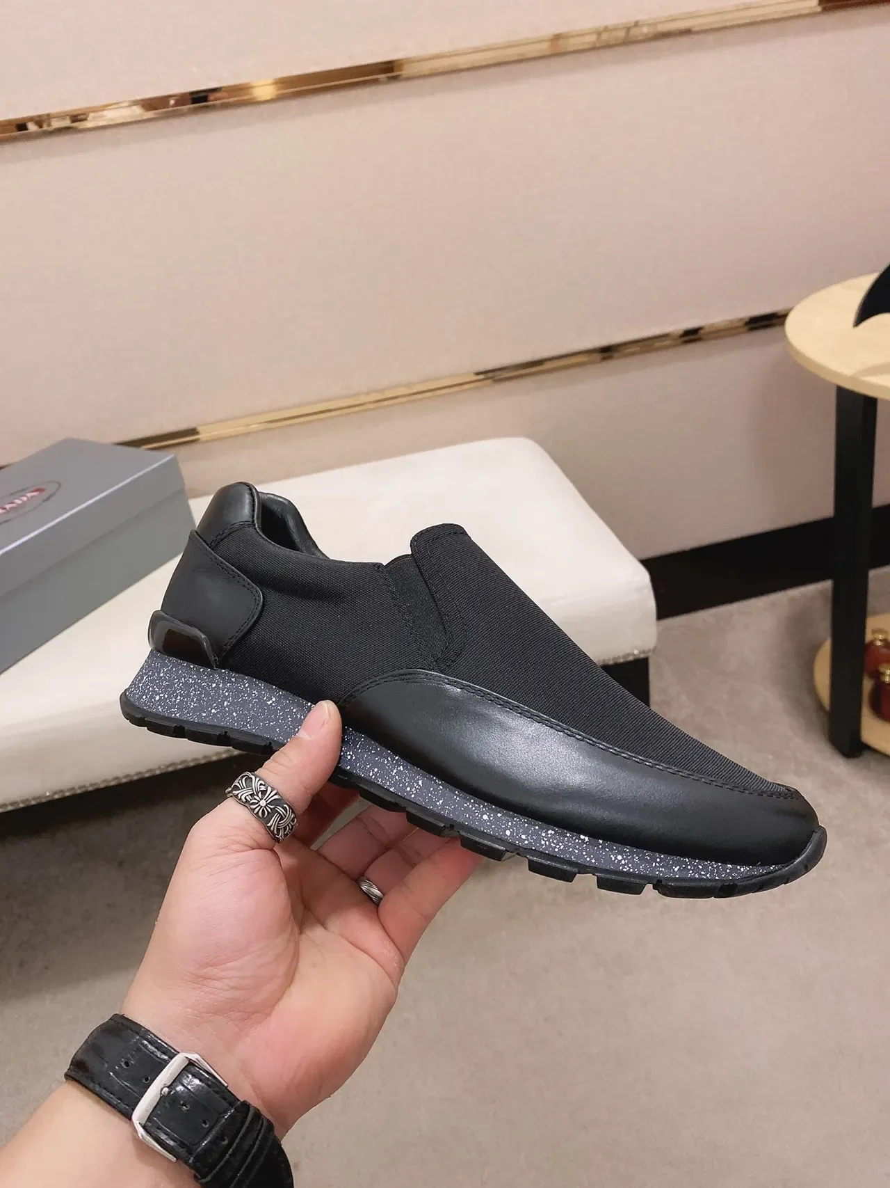 Black White Slip-On Elastic Side Panels Lifestyle Sneakers 6