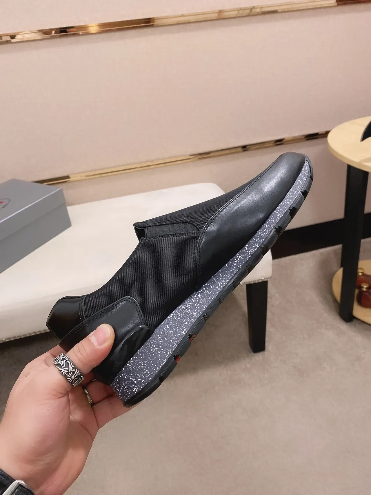 Black White Slip-On Elastic Side Panels Lifestyle Sneakers 7