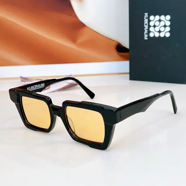 Black Yellow Angular Geometric Frames Thick Acetate Construction Sunglasses 7