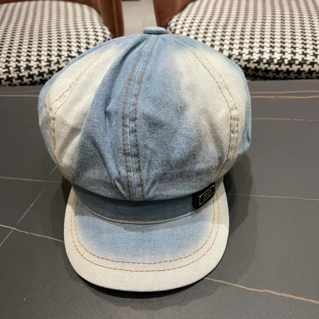 Blue Beige Denim Ombre Eight-Panel Construction Beret 3