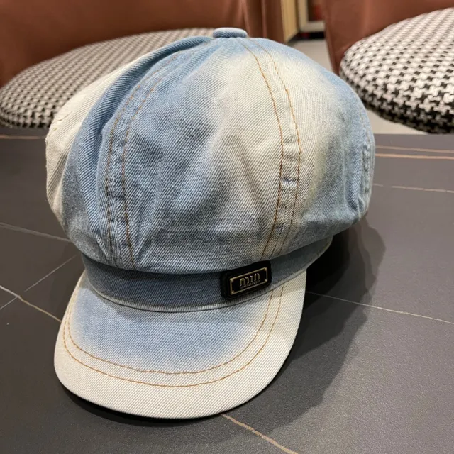 Blue Beige Denim Ombre Eight-Panel Construction Beret 4
