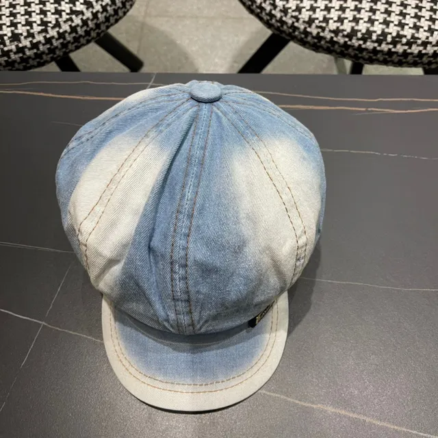Blue Beige Denim Ombre Eight-Panel Construction Beret 6