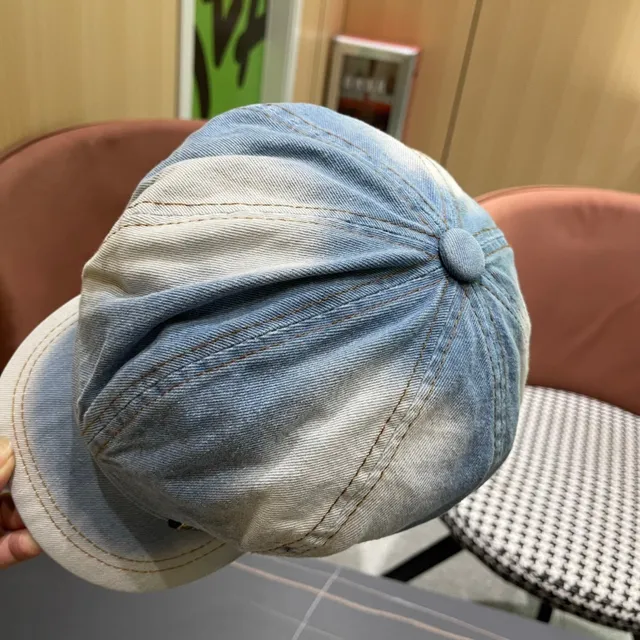 Blue Beige Denim Ombre Eight-Panel Construction Beret 10