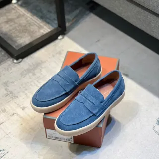 蓝色米色麂皮鞋面便士带乐福鞋