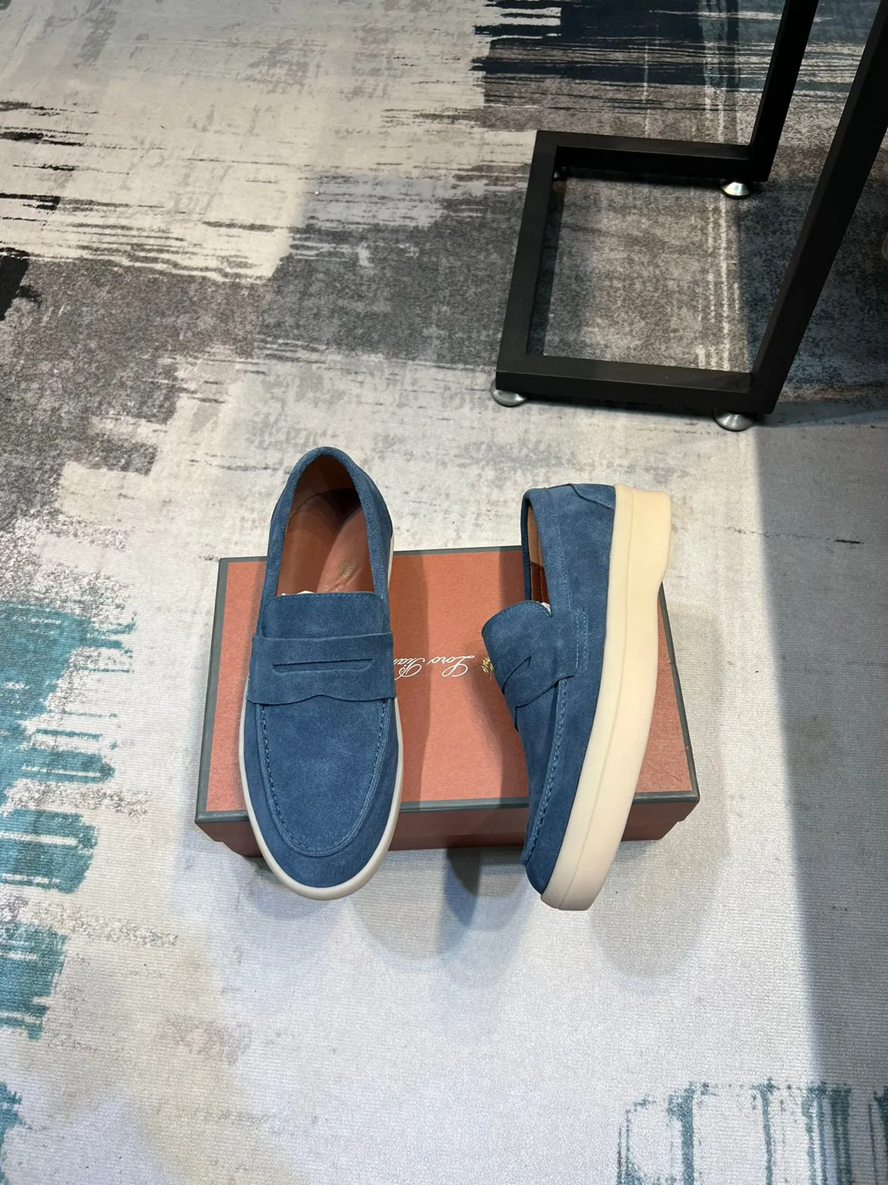 Blue Beige Suede Upper Penny Strap Loafer 8