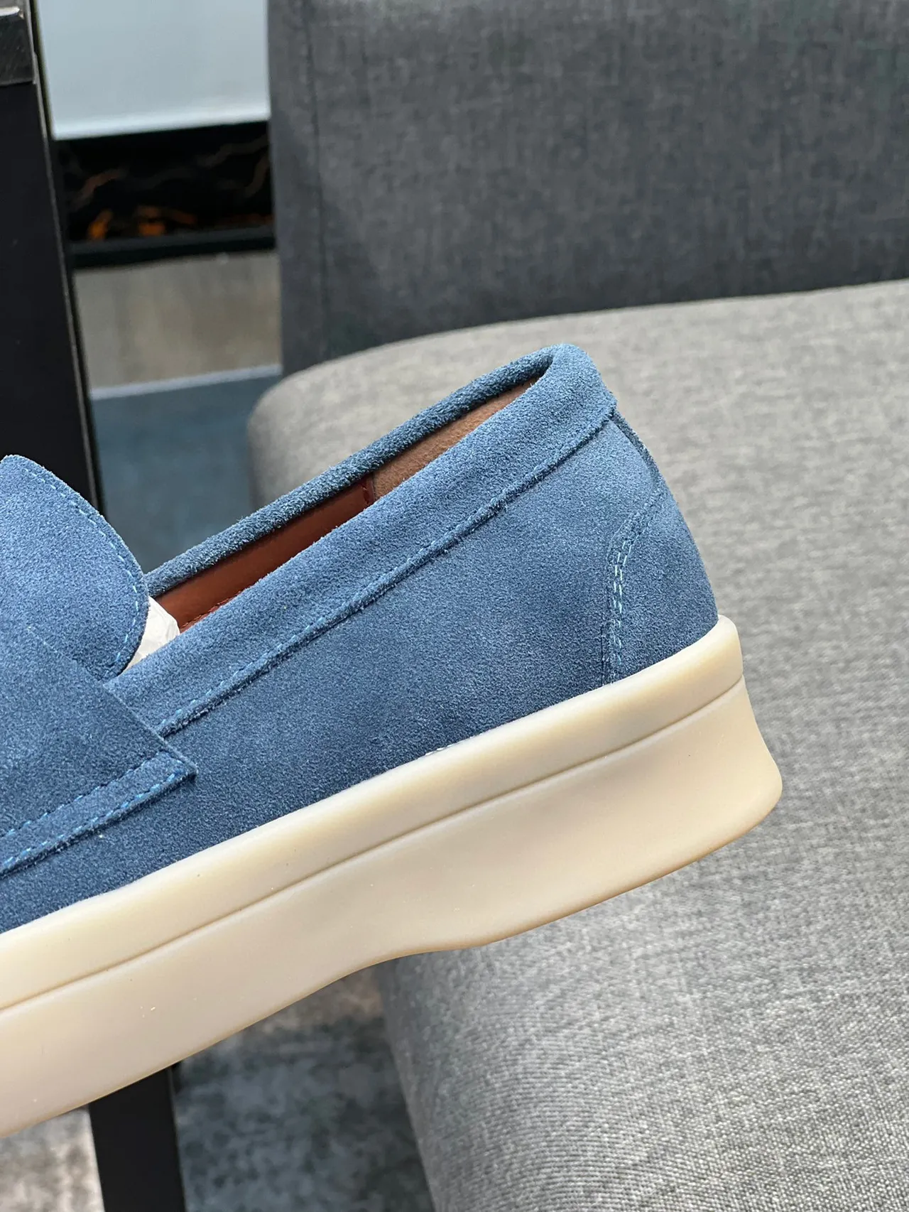 Blue Beige Suede Upper Penny Strap Loafer 5