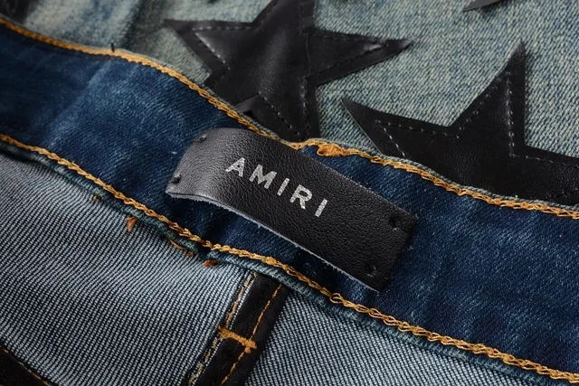Blue Black Distressed Light-Wash Denim 3D Star Appliqué Pattern Jeans 9